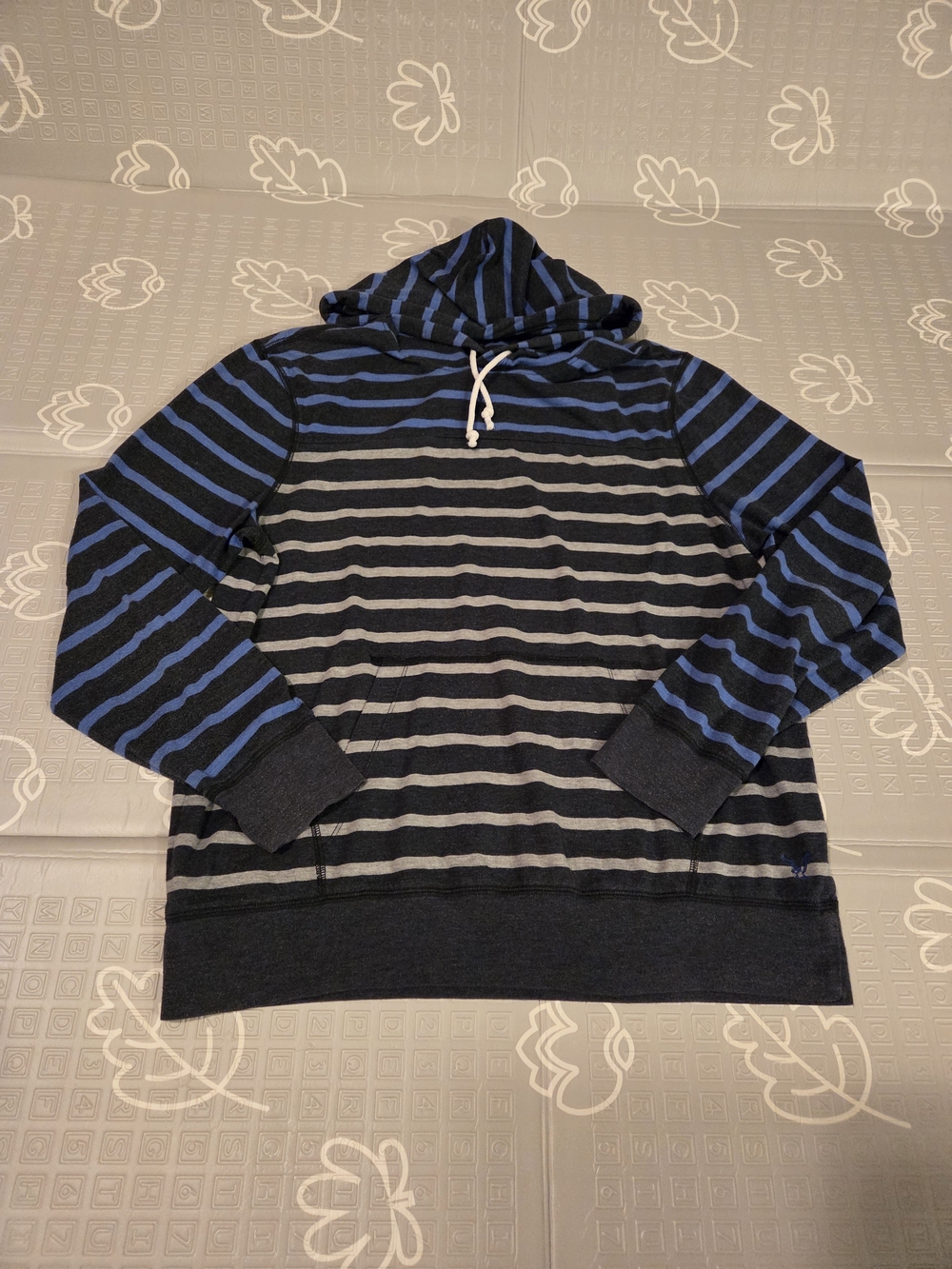 American Eagle Mens Striped Tee Shirt Hoodie Blue Size Large